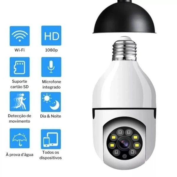 Câmera Wi-Fi Inteligente 360° Com Visão Noturna HD ✅